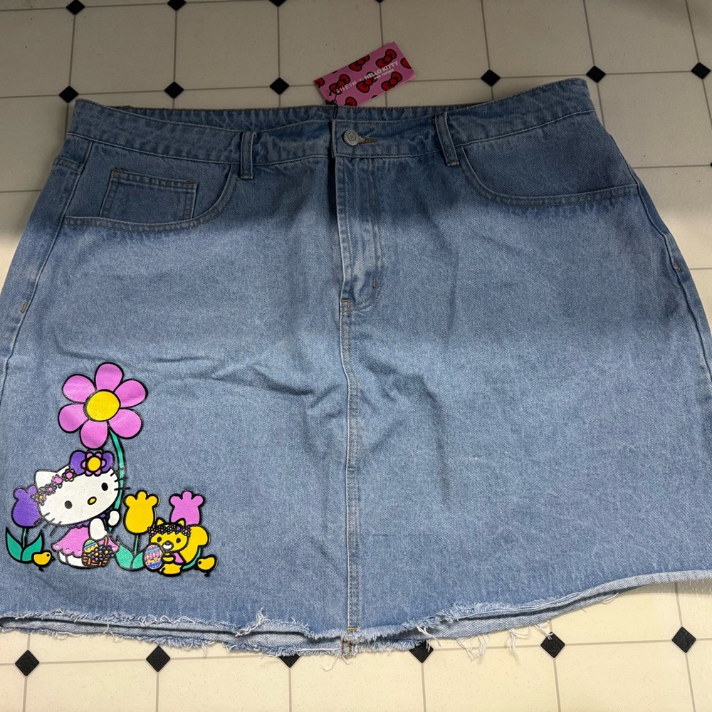 SHEIN X Hello Kitty Denim Flower Skirt (New with Tags) Plus Size 4X Sanrio